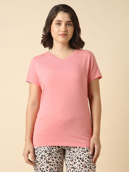 Van Heusen - Women Solid V-Neck Short Sleeve Lounge T-Shirt