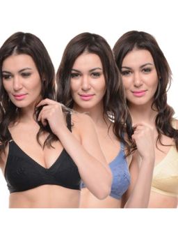 Bodycare - Full Coverage Regular Black-Indigo-Skin - 3Pcs Bra Combo