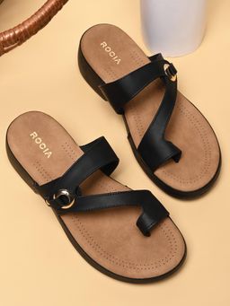 ROCIA - By Regal Black Women Comfort One Toe Sandal Heels