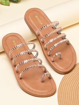 ROCIA - By Regal Rose Gold Women Stylish Diamante Studded Flats