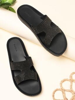 ROCIA - By Regal Black Women Studded H Sandals