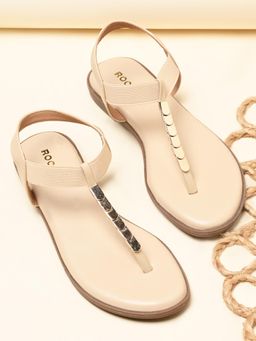 ROCIA - By Regal Beige Women T Strap Flat Sandals