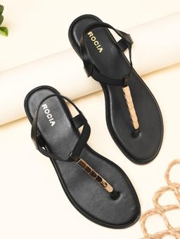 ROCIA - By Regal Black Women T Strap Flat Sandals