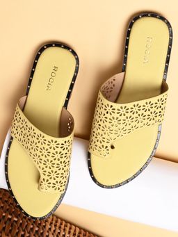 ROCIA - By Regal Mustard Women One Toe Laser Cut Flats