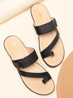 ROCIA - By Regal Black Women One Toe Comfort Sandal Heels