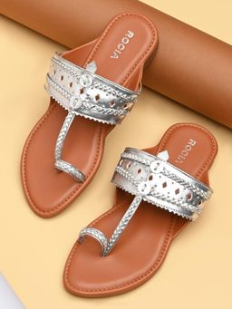 ROCIA - By Regal Silver Women Metallic Flat Kolhapuris