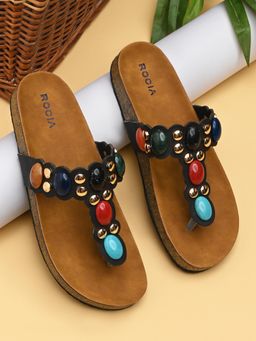 ROCIA - By Regal Black Women Stone Embellished Sandals