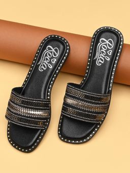 ROCIA - By Regal Black Women Pretty Embellished Flats