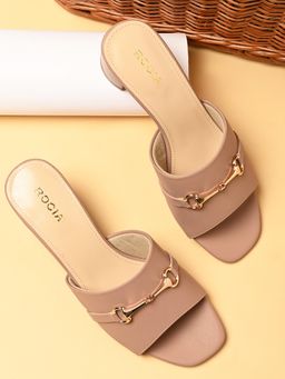 ROCIA - By Regal Nude Women Buckled Block Sandal Heels