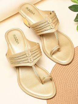ROCIA - By Regal Gold Women Stylish Block Kolhapuris Sandal Heels
