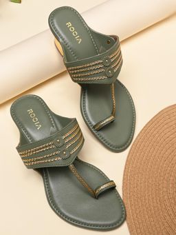 ROCIA - By Regal Green Women Stylish Block Heel Kolhapuris