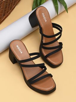 ROCIA - By Regal Black Women Strappy Block Sandals Heels