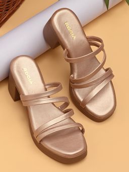 ROCIA - By Regal Gold Women Strappy Block Sandals Heels