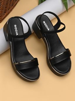 ROCIA - By Regal Black Women Classy Block Sandals Heels