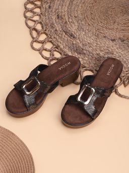 ROCIA - By Regal Antique Gold Women H-Buckled Block Sandals Heels