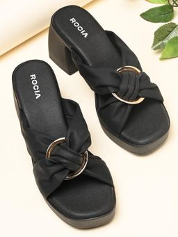 ROCIA - By Regal Black Women Buckled High Block Sandal Heels