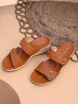 ROCIA - By Regal Tan Women Embossed Comfort Wedge Heels