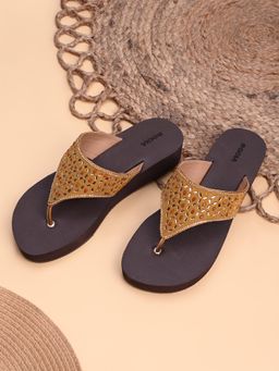 ROCIA - By Regal Antique Gold Women Embellished Sandal Heels