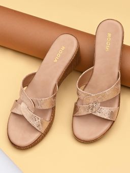 ROCIA - By Regal Rose Gold Women Shimmery Wedges Heels
