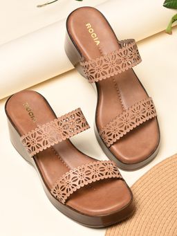 ROCIA - By Regal Beige Women Laser Cut Wedges Heels