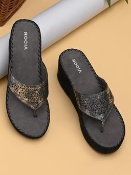 ROCIA - By Regal Gun Metal Women Comfort Laser Cut Wedges Heels