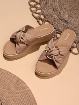 ROCIA - By Regal Beige Women Stylish Buckled Platform Sandals