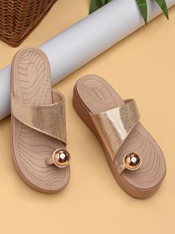 ROCIA - By Regal Gold Women One Toe Trendy Platform Sandals