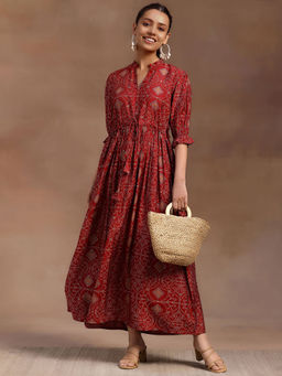 Libas - Red Ethnic Motif Bandhani Printed Fit and Flared Dress