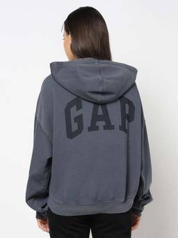 GAP - Women's Blue Logo Print Relaxed Hooded Hoodie