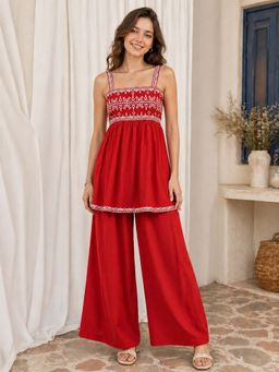 GULABiDRESS - Women's Red Cotton Co-Ord Set