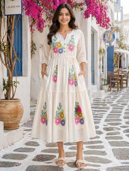GULABiDRESS - Women's White Embroidered Midi Dress