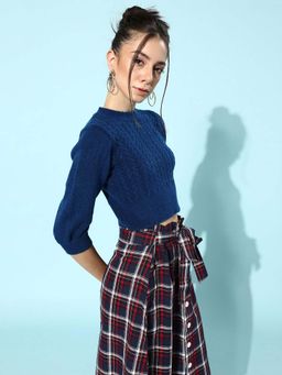 STREET 9 - Navy Blue Acrylic Crop Sweater