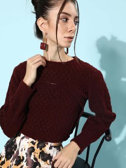STREET 9 - Maroon Acrylic Crop Sweater