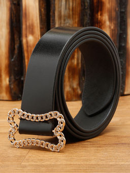 Teakwood - Women Black & Gold Tone Solid Genuine Leather Belt