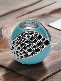 At Home by Nilkamal - Round Jaali Votive Candle Holder Seagreen & Silver