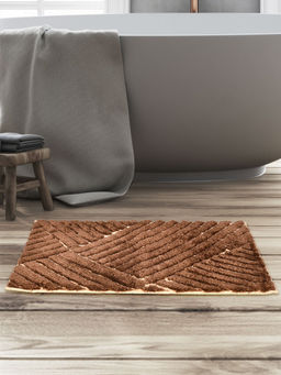 At Home by Nilkamal - Abstract Polyester 16 x 24 Anti Skid Bath Mat (Dark Brown)
