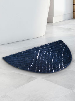 At Home by Nilkamal - Abstract D Shaped Polyester 16 x 31 Anti Skid Bath Mat (Navy Blue)