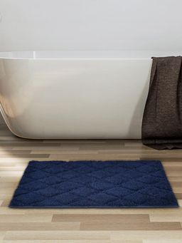 At Home by Nilkamal - Diamond Polyester 50 x 80 cm Anti Skid Bath Mat (Navy Blue)