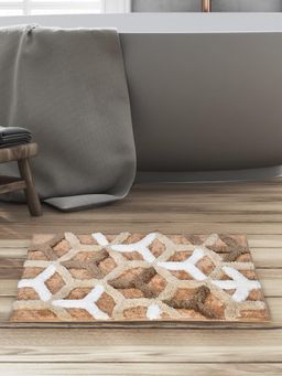 At Home by Nilkamal - Ariana Abstract Polyester 50 x 80 cm Anti Skid Bath Mat (Beige)