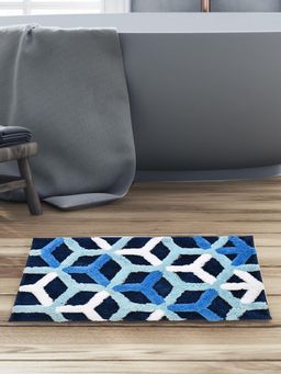 At Home by Nilkamal - Ariana Abstract Polyester 50 x 80 cm Anti Skid Bath Mat (Navy Blue)