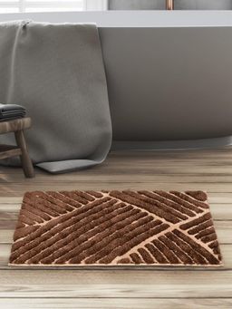 At Home by Nilkamal - Abstract Polyester 50 x 80 cm Anti Skid Bath Mat (Dark Brown)
