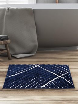 At Home by Nilkamal - Abstract Polyester 40 x 60 cm Anti Skid Bath Mat (Dark Navy Blue)