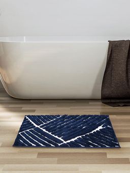 At Home by Nilkamal - Abstract Polyester 50 x 80 cm Anti Skid Bath Mat (Dark Navy Blue)