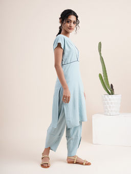 Abhishti - Sky Blue Drop Shoulder Kurta with Contrast Piping