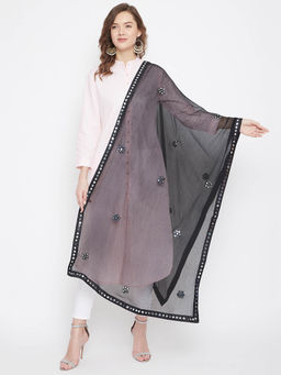 Clora Creation - Black Chiffon Dupatta with Mirror Work