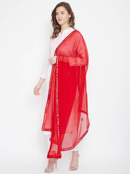 Clora Creation - Red Chiffon Dupatta with Mirror Work