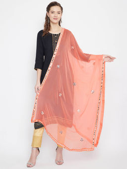 Clora Creation - Peach Chiffon Dupatta with Mirror Work