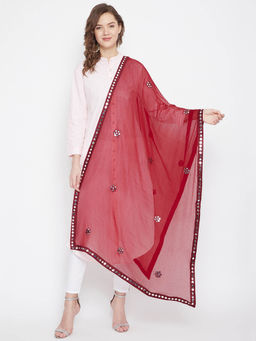 Clora Creation - Maroon Chiffon Dupatta with Mirror Work