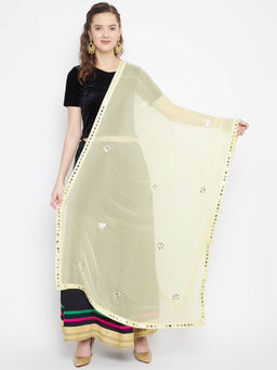 Clora Creation - Cream Chiffon Dupatta with Mirror Work