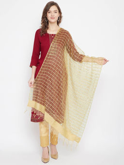 Clora Creation - Beige Net Dupatta with Golden Sequin